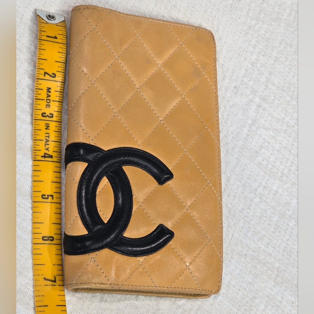 Chanel Cambon Long Leather Wallet Beige Black CC Passport Travel Yen Case Clutch - Picture 16 of 16